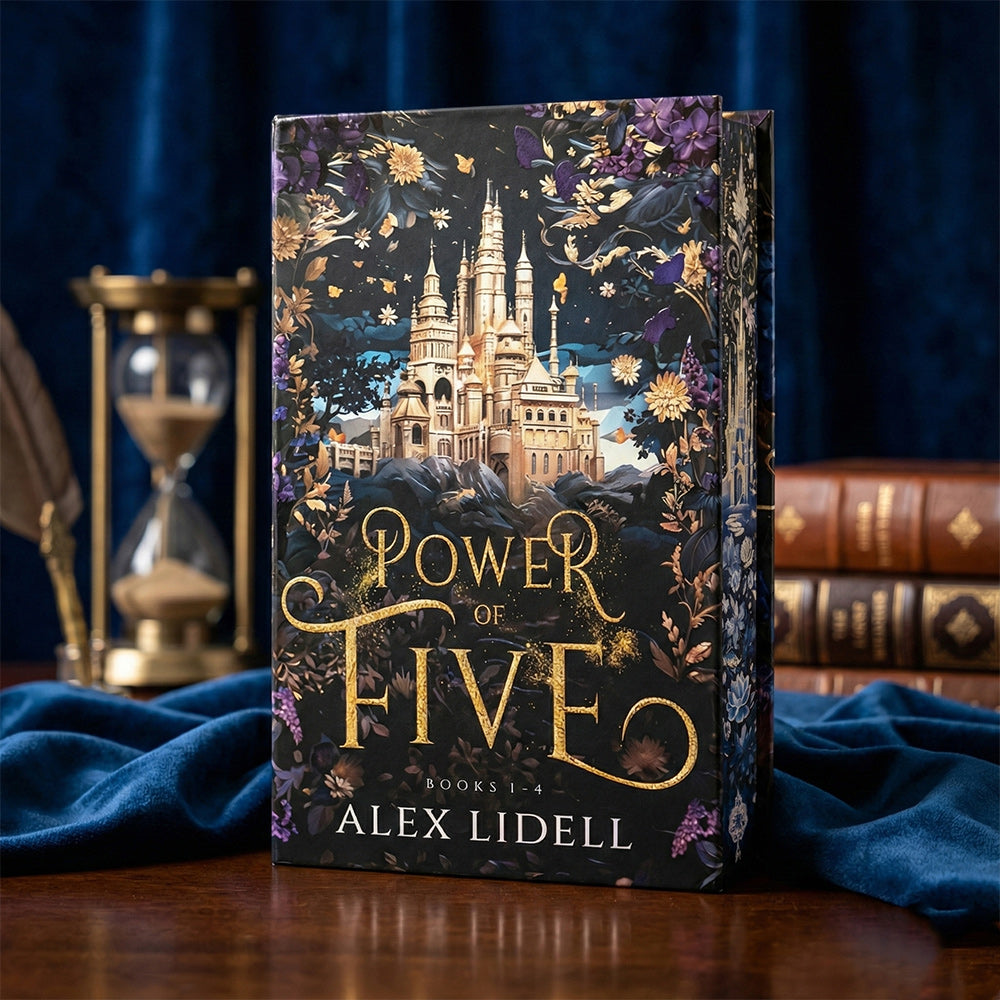 Book titled 'Power of Five' by Alex Lidell with a castle illustration on a dark background.